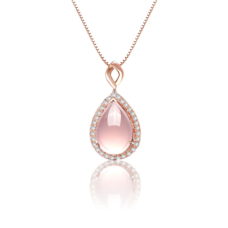 Gemstone Pink Sapphire And Diamond Halo Drop Necklace In 18k Yellow Gold Jng21 Fonder Diamond Singapore